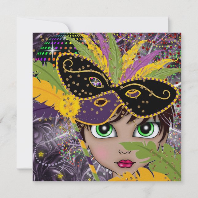 Convite de festas de fantasia de Mardi Gras por SR (Frente)