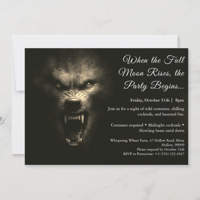 Convite de festas de fantasia do Werewolf Howl Hal (Frente)