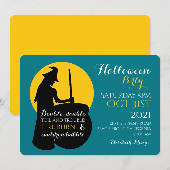 Convite de festas de feitiçaria e lua (Frente/Verso)