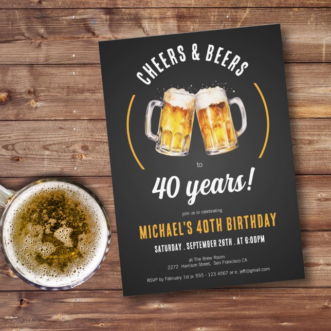 Convite de festas de felicidades e cervejas (Cheers and Beers 40th Birthday Party Invitation)