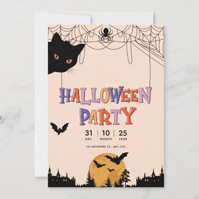 Convite de festas de Feliz Dia das Bruxas com Padr (Frente)