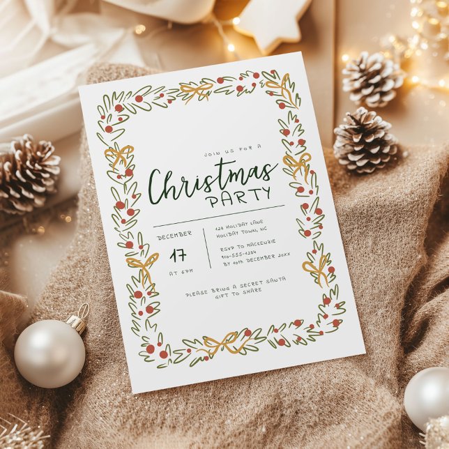 Convite de festas de festas e Arcos de Natal (Whimsical Christmas Wreath holiday party invitation)