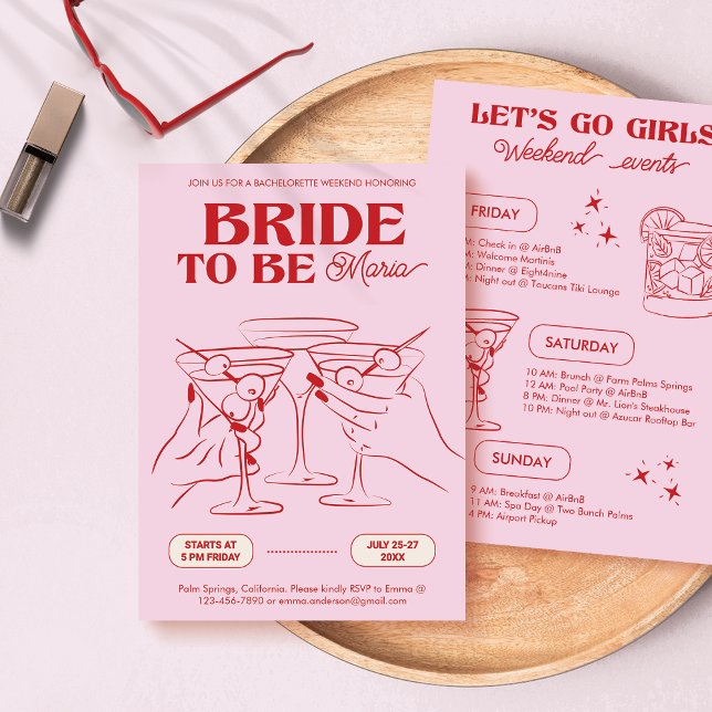 Convite de festas de Fim de Semana Rosa Bacheloret (Criador carregado)