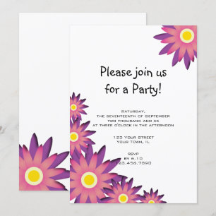 Convite de festas de Flor Rosa e Roxo