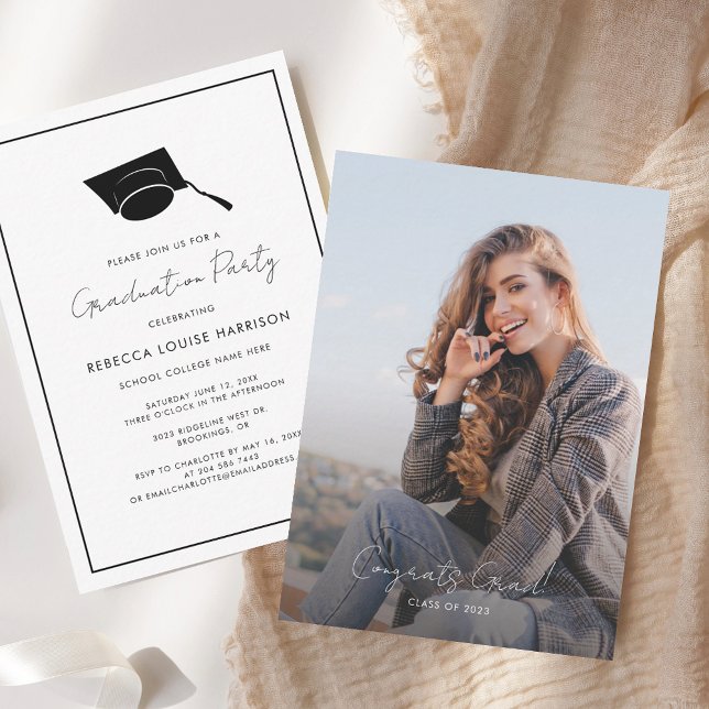 convite de festas de Formando de Script de Foto pa (2025 Graduation Photo Script Grad Party Invitation)