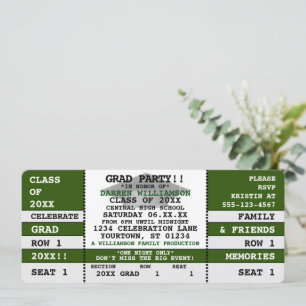 Convite de festas de Formando de Tíquete Green Whi