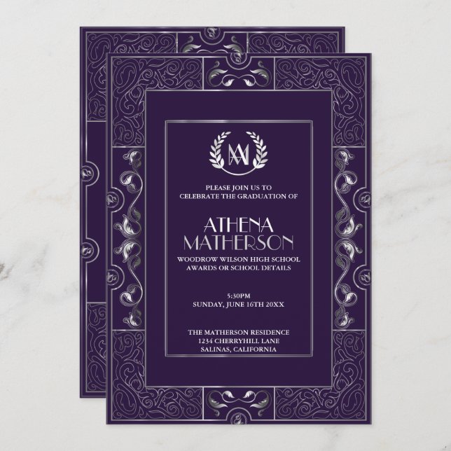 Convite de festas de Formando - Estilo Gatsby Clás (Frente/Verso)