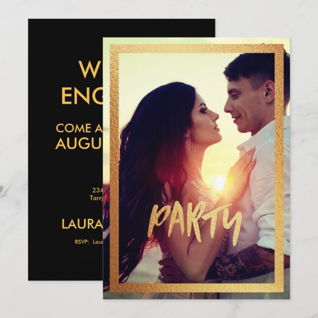 Convite de festas de Fotografia do Noivado Sparkly (Frente/Verso)