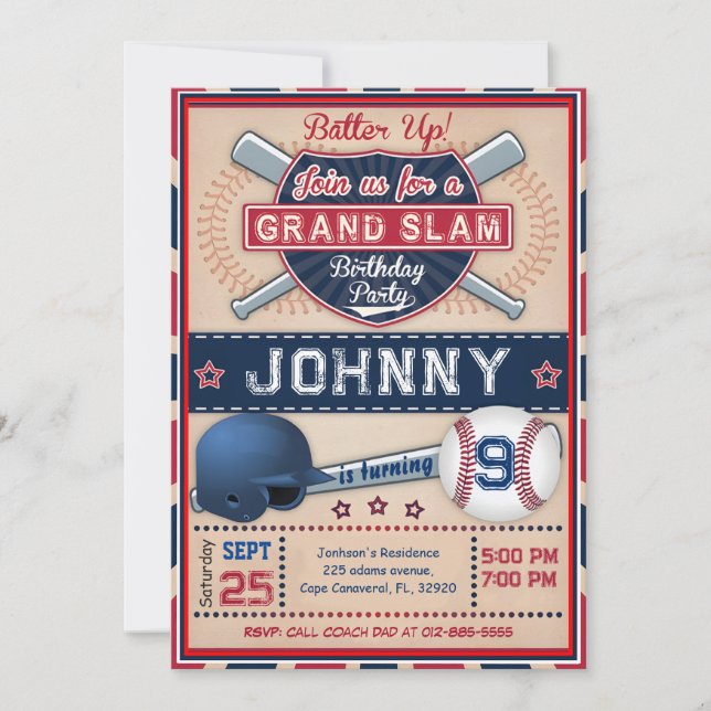 Convite de festas de Fotografia Pessoal Baseball (Frente)