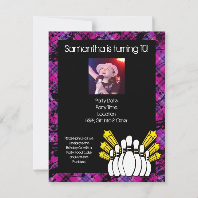 Convite de festas de Fotografias de Meninas Rosa (Frente)