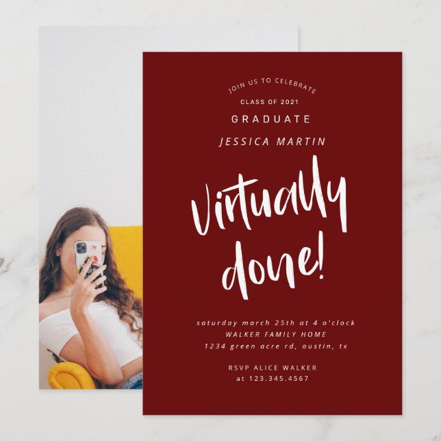 convite de festas de fotos de graduação virtualmen (Frente/Verso)