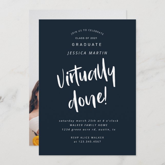 convite de festas de fotos de graduação virtualmen (Frente/Verso)