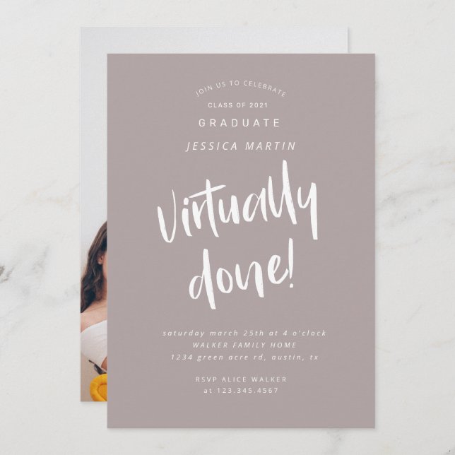 convite de festas de fotos de graduação virtualmen (Frente/Verso)