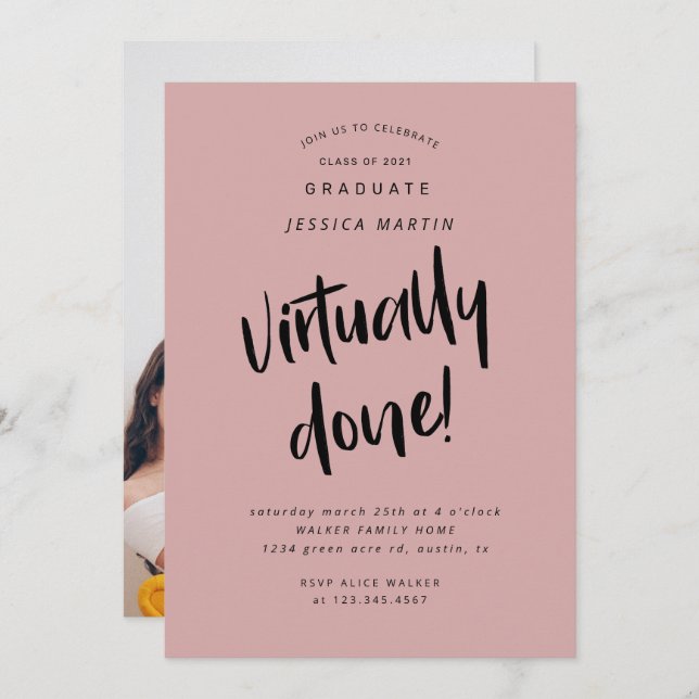 convite de festas de fotos de graduação virtualmen (Frente/Verso)