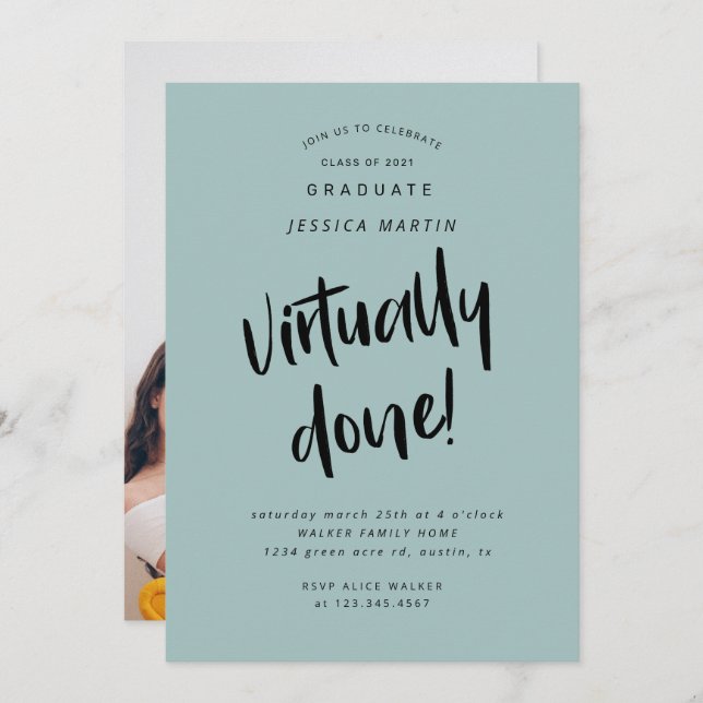 convite de festas de fotos de graduação virtualmen (Frente/Verso)