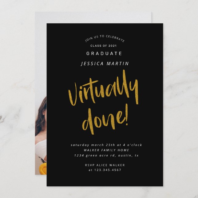 convite de festas de fotos de graduação virtualmen (Frente/Verso)