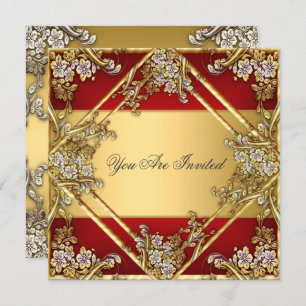 Convite de festas de Frame Floral Vermelho Dourado