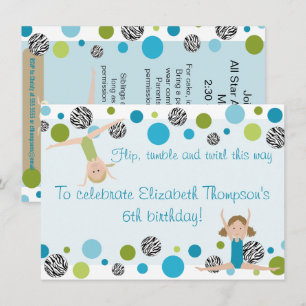 Convite de festas de ginástica Preto, Aqua e Verd