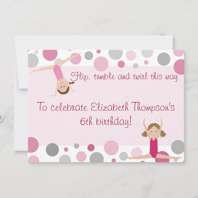 Convite de festas de ginástica, rosa e Cinza (Frente)
