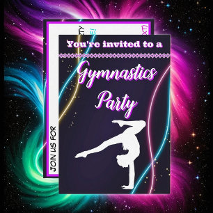 Convite de festas de ginástica Roxo Neon
