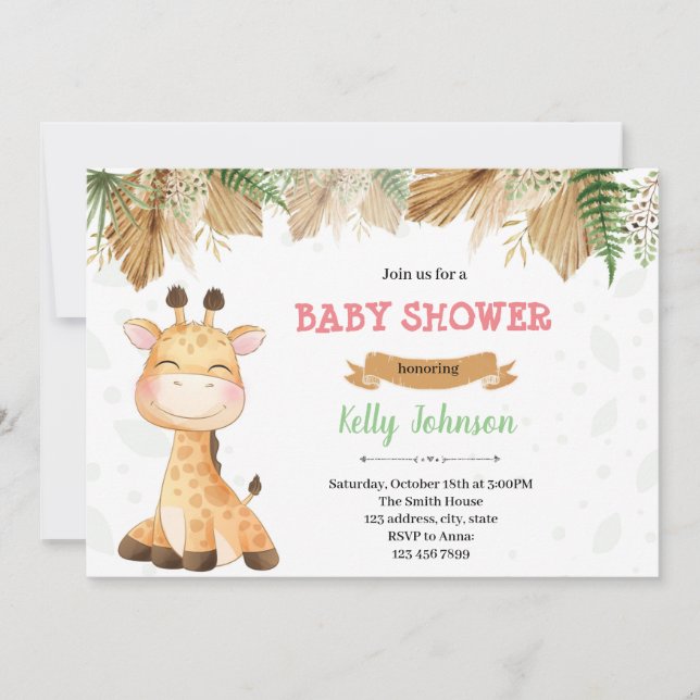 Convite de festas de girafa Boho (Frente)