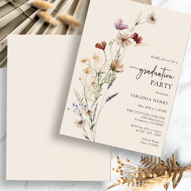 Convite de festas de Graduação Boho (Boho Wildflower Graduation Party Invitation by Painted Paperie
)
