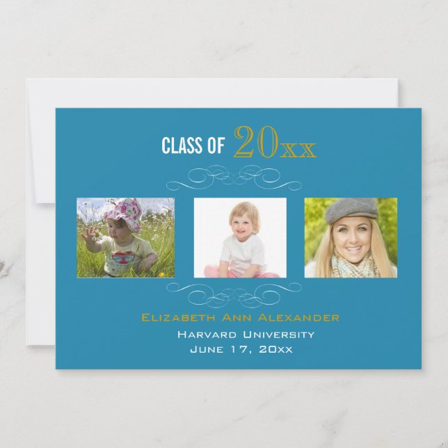 Convite de festas de Graduação Três Fotos (Frente)