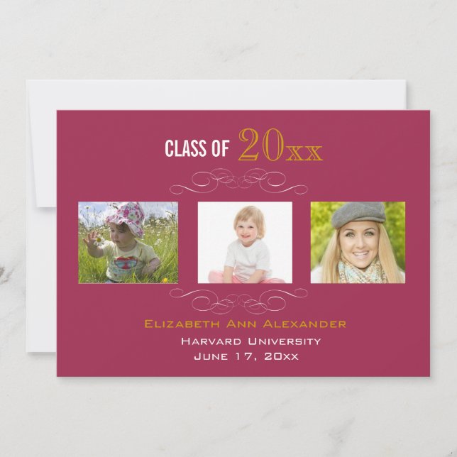 Convite de festas de Graduação Três Fotos (Frente)