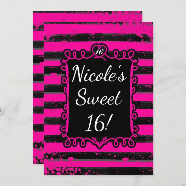 Convite de festas de Grelha de Trituração Preta e  (Frente/Verso)