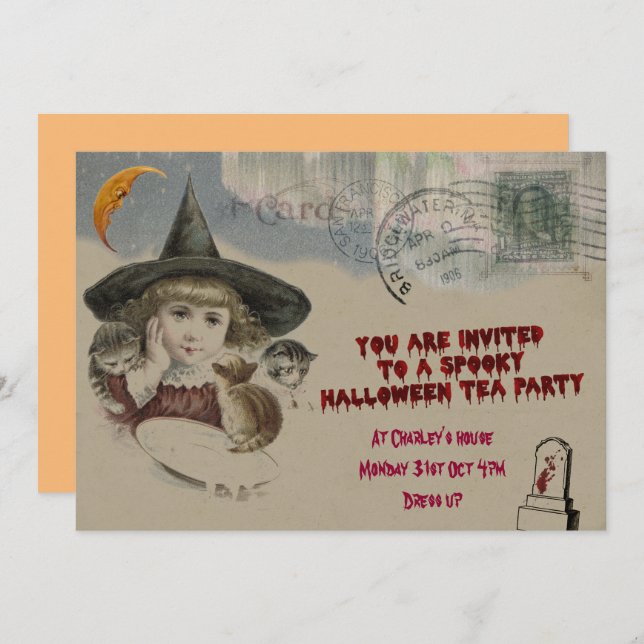 Convite de festas de Halloween Tea (Frente/Verso)