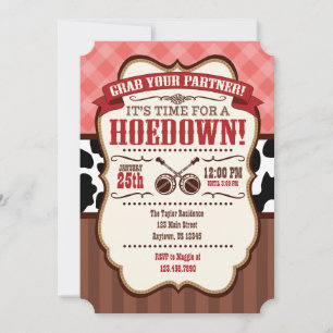 Convite de festas de Hoedown Coral Red Brown