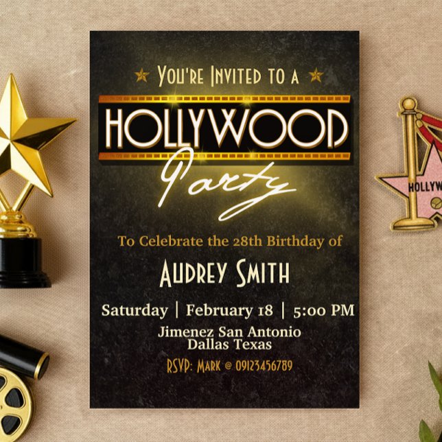 Convite de festas de Hollywood (Hollywood Party Invitation Canva Template)