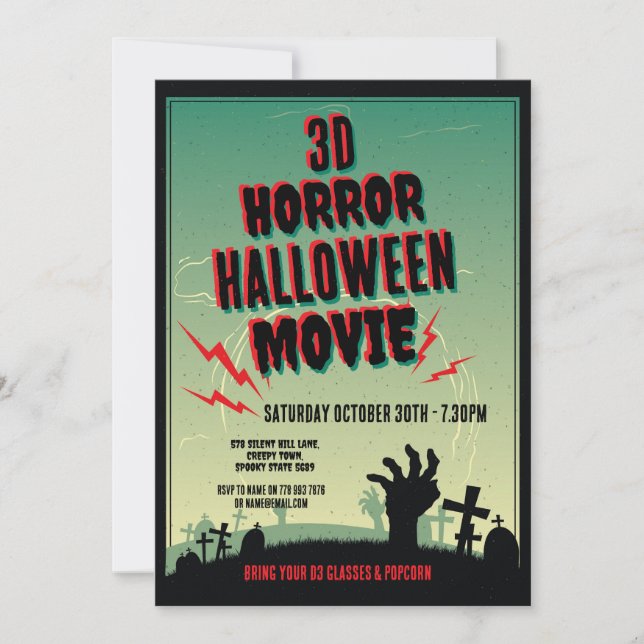 Convite de festas de Horror de Filme 3D do Hallowe (Frente)