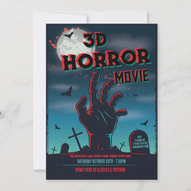 Convite de festas de Horror de Filme 3D do Hallowe (Frente)