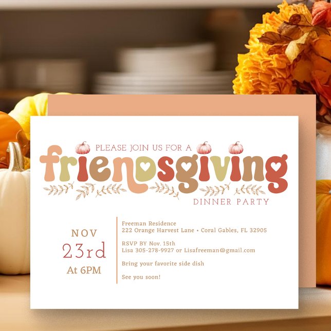 Convite de festas de Janto de Amizade Retroativa (Pumpkin Friendsgiving Typography)