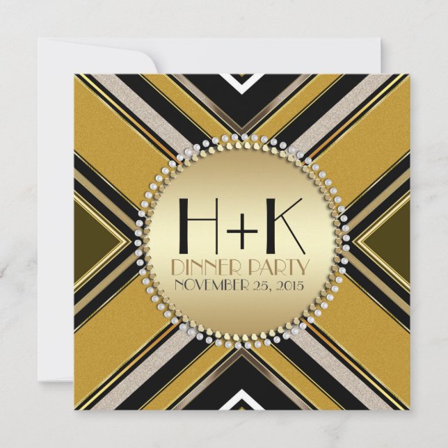 Convite de festas de Janto de Arte Dourada Verde O (Frente)