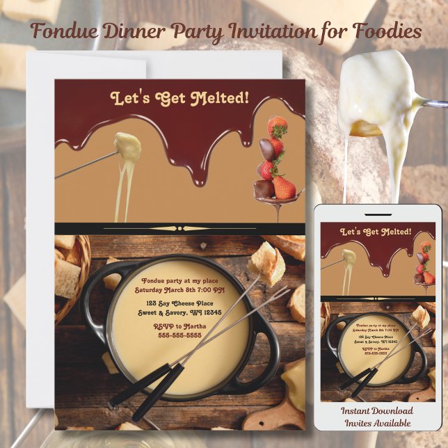 Convite de festas de Janto de Fondue para Foodies  (Fondue Dinner Party Invitation for Foodies)