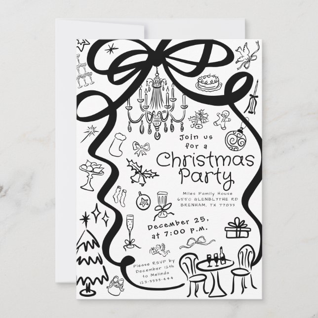 Convite de festas de Janto Desenho de Mão Whimsica (Frente)