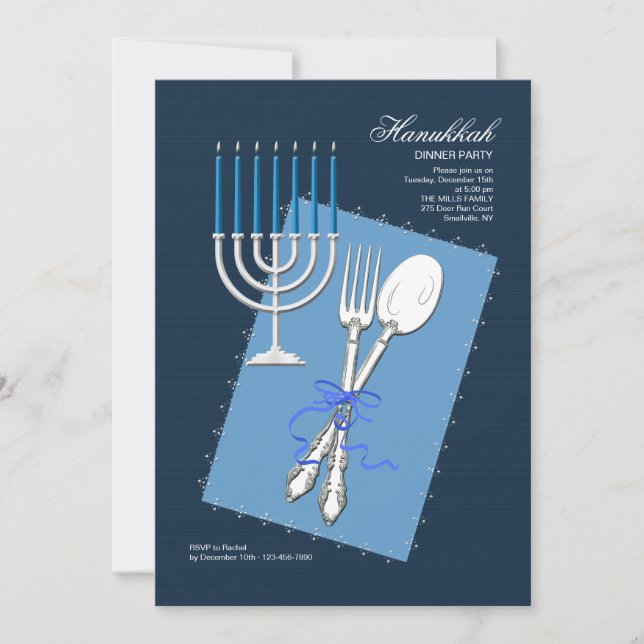 Convite de festas de Janto do Silverware Hanukkah (Frente)
