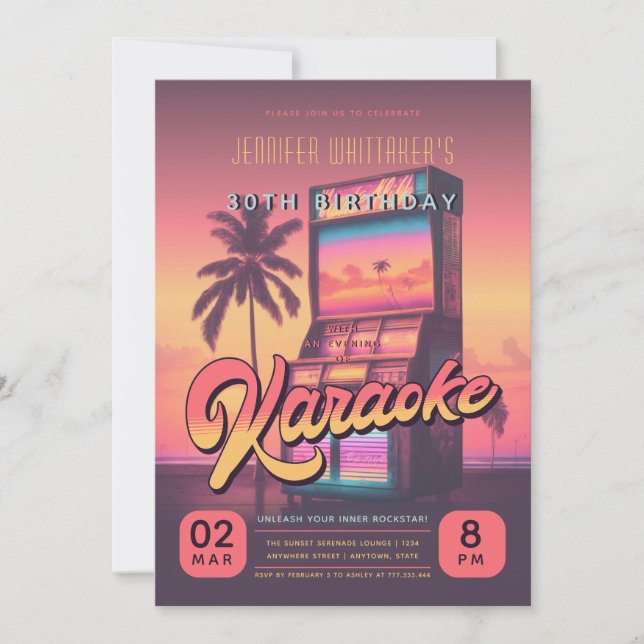 Convite de festas de Karaoke aniversário de 30 ano (Frente)