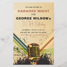 Convite de festas de Karaoke com microfone retrora