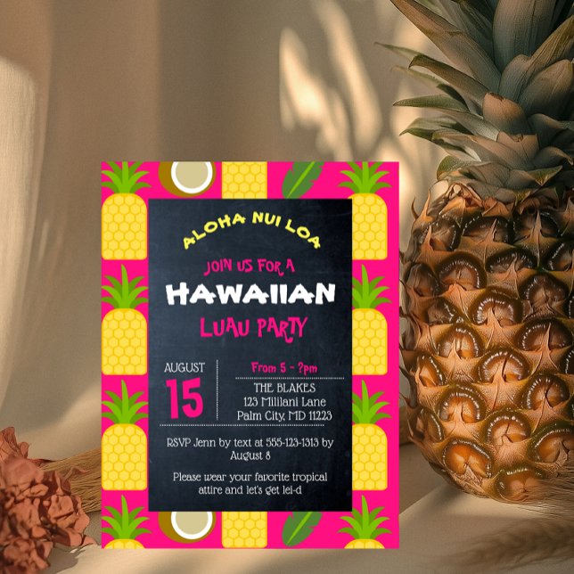 Convite de festas de Luau tropical havaiano rosa (Criador carregado)