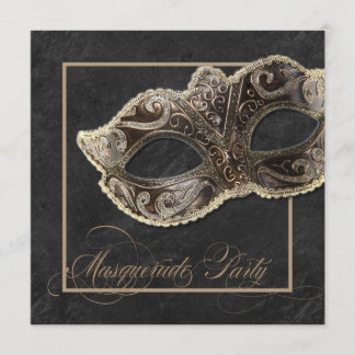 Convite de festas de Mascarada - Bronze, ouro e pr