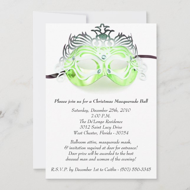 Convite de festas de Mascarada de Natal Verde (Frente)