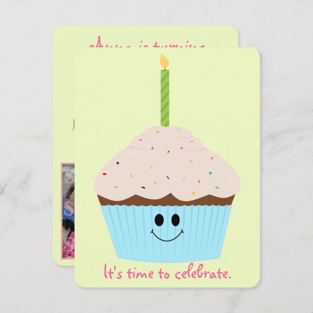 Convite de festas de Modelo de Fotografia de Cupca (Frente/Verso)