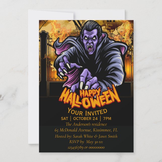 convite de festas de monstro feliz do Halloween (Frente)