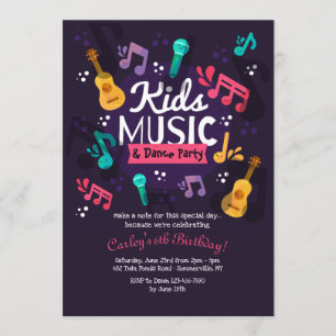 Convite de festas de Música e Dança para Crianç