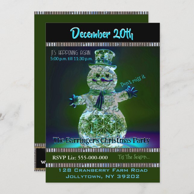 Convite de festas de Natal Anual de Snowman Showma (Frente/Verso)