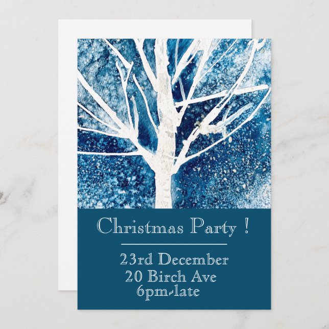 Convite de festas de Natal azul e branco (Frente/Verso)