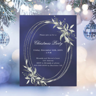 Convite de festas de Natal azul-prata verde